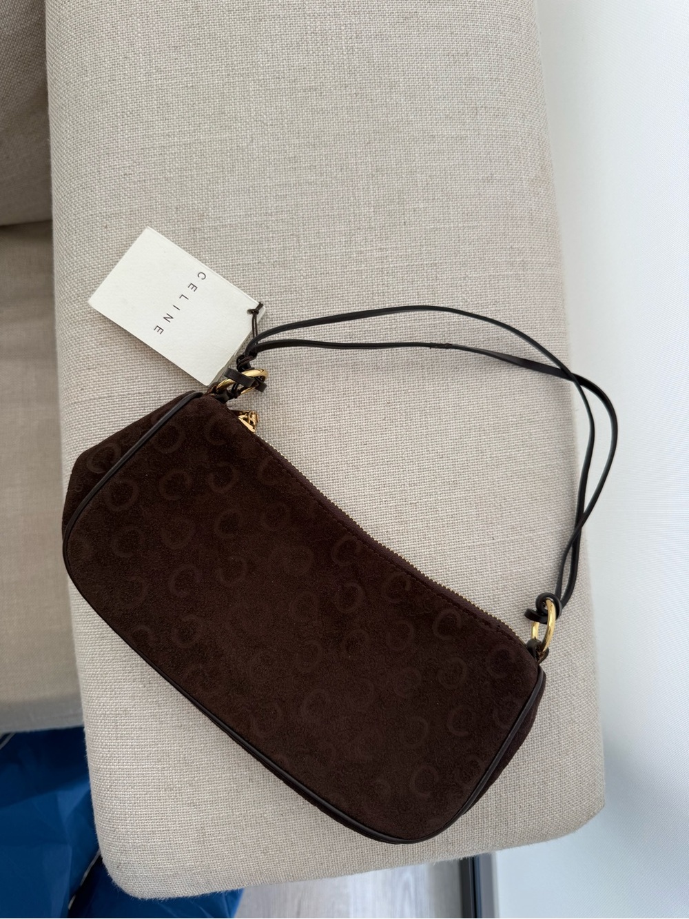 Celine Dark Brown Suede Shoulder Bag with Gold Hardware - Picture 2 of 8